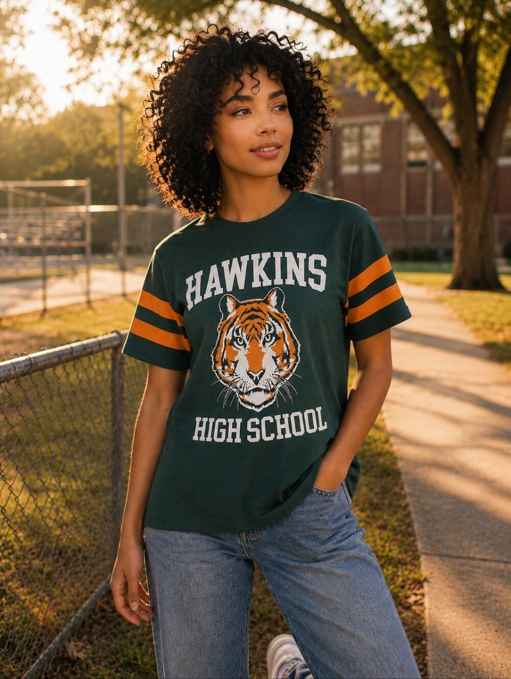 NWOT Stranger Things Hawkins High School Tigers Graphic Tee Varsity Large